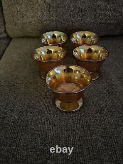 44pc VTG Iridescent Orange/Peach Carnival Glass set + Creamer & Sugar