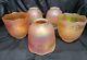 (5) Antique NuArt Matching Iridescent Marigold Carnival Glass Shades Signed