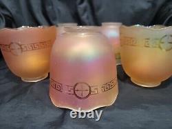 (5) Antique NuArt Matching Iridescent Marigold Carnival Glass Shades Signed