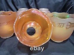 (5) Antique NuArt Matching Iridescent Marigold Carnival Glass Shades Signed