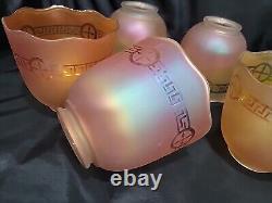 (5) Antique NuArt Matching Iridescent Marigold Carnival Glass Shades Signed