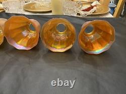 5 Antique vintage NUART Marigold Iridescent Carnival GLASS SHADE Globes 5 3/8