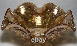 5x12 Vintage Iridescent Amber Sunflower Bowl Orange Carnival Glass Bowl