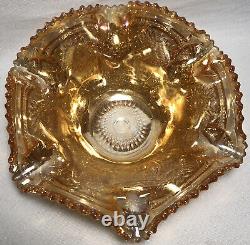 5x12 Vintage Iridescent Amber Sunflower Bowl Orange Carnival Glass Bowl