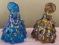 6 FENTON Iridescent Blue/Gold Southern Belle Figurines EC