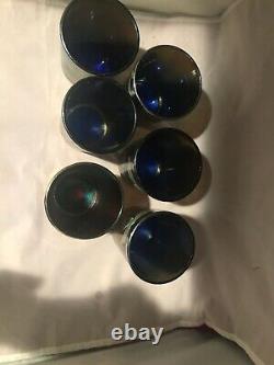 6 Northwood Carnival Iridescent Cobalt Blue Enamel Cherries 3 7/8 Tumblers