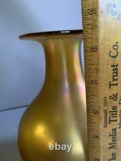 8.5 Czech Bohemian Poschinger Glass Gold Carnival Iridescent Stretch Vase 1900s