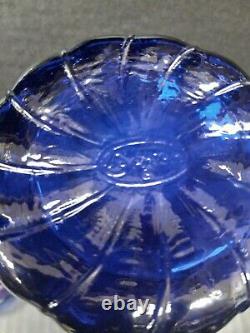 8.5 fenton iridescent Carnival Glass Blue And Amethyst Swirled Vases