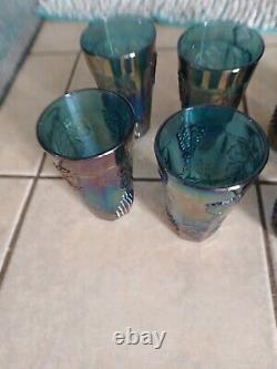 8 Opalescent Carnival Glass Grape 10.5 And 2 Candle Holders
