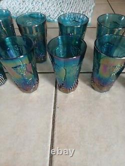8 Opalescent Carnival Glass Grape 10.5 And 2 Candle Holders