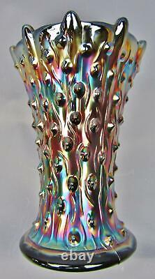 8200 Northwood SQUATTY TREE TRUNK Amethyst Carnival Glass 6¼ Vase with 3½ Base