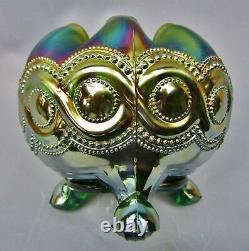 8202 Northwood BEADED CABLE Luscious Green Carnival Glass Footed Rosebowl
