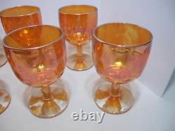 8pc Indiana Glass Atomic Starburst Orange Carnival Glass Goblet Set Iridescent 6