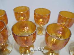 8pc Indiana Glass Atomic Starburst Orange Carnival Glass Goblet Set Iridescent 6