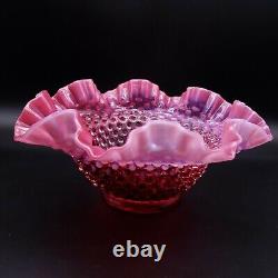 9 FENTON Hobnail Cranberry Opalescent Crimped Bowl