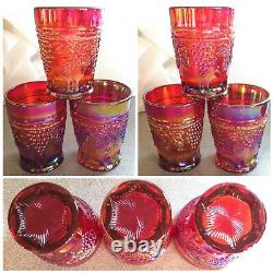 9 Vintage St. Clair Red Carnival Glass Grape & Cable Thumbprint Tumblers 4 USA