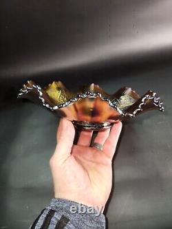 AMAZING Northwood Hearts And Flowers Lavender Carnival Glass 9 Ruffled Bowl