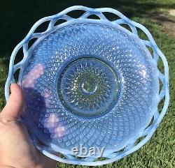 ANTIQUE 1930's BLUE FROSTED IRIDESCENT IMPERIAL GLASS BOWL KATY OPEN LACED EDGE