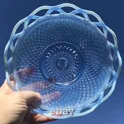 ANTIQUE 1930's BLUE FROSTED IRIDESCENT IMPERIAL GLASS BOWL KATY OPEN LACED EDGE