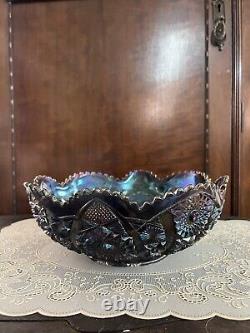 ANTIQUE Imperial Octagon Carnival Glass Bowl Beautiful Iridescent Detail