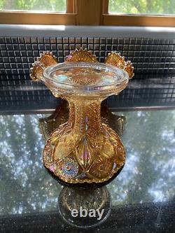 ANTIQUE Imperial Twins Marigold Iridescent Carnival Glass Fruit Bowl WithBase 9.5