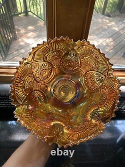 ANTIQUE Imperial Twins Marigold Iridescent Carnival Glass Fruit Bowl WithBase 9.5