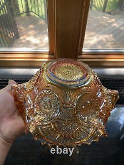 ANTIQUE Imperial Twins Marigold Iridescent Carnival Glass Fruit Bowl WithBase 9.5