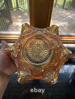 ANTIQUE Imperial Twins Marigold Iridescent Carnival Glass Fruit Bowl WithBase 9.5