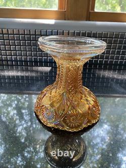 ANTIQUE Imperial Twins Marigold Iridescent Carnival Glass Fruit Bowl WithBase 9.5