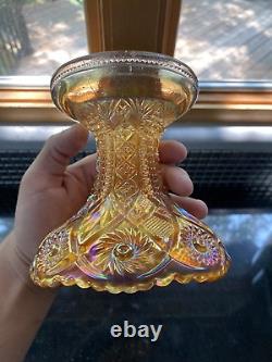 ANTIQUE Imperial Twins Marigold Iridescent Carnival Glass Fruit Bowl WithBase 9.5