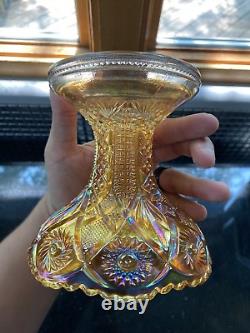 ANTIQUE Imperial Twins Marigold Iridescent Carnival Glass Fruit Bowl WithBase 9.5