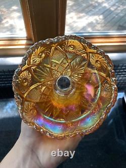 ANTIQUE Imperial Twins Marigold Iridescent Carnival Glass Fruit Bowl WithBase 9.5