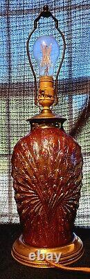 ANTIQUE RED CARNIVAL GLASS PEACOCK LAMP original bakelite plug no chip or cracks