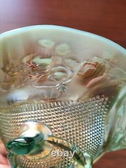 AQUA OPAL Northwood Carnival Glass Fine Cut and Roses Candy Dish w Good Feet WOW
