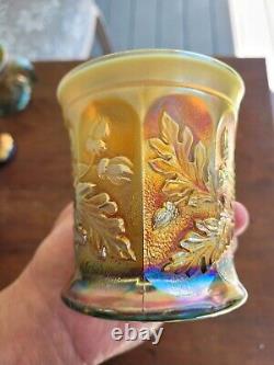AWESOME AQUA OPALESCENT Northwood Carnival Glass Dandelion Mug Signed