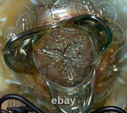 AWESOME Aqua Opalescent Northwood Carnival Glass Three Fruit Medallion Bowl Rare