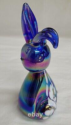 Amethyst Carnival Glass Iridescent Long-Eared Bunny Rabbit Paperweight Figurine
