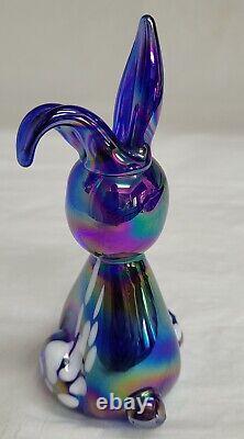Amethyst Carnival Glass Iridescent Long-Eared Bunny Rabbit Paperweight Figurine