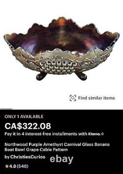 Antique 1910 Northwood Amythest Carnival Glass Decorative Bowl