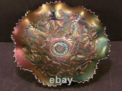 Antique Amethyst Orchid Wishbone Floral Iridescent NORTHWOOD Carnival Glass Dish