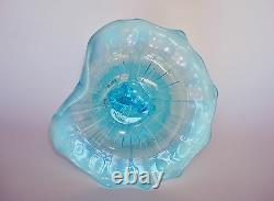 Antique Blue Opalescent Glass Dolphin Fish Compote Candy Dish