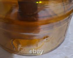 Antique Carnival Glass Butter Mold Press Wood Handle Iridescent Amber Cow Stamp