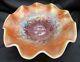 Antique Carnival Glass Dugan Dogwood Sprays Peach Opalescent 9 Ruffled Compote