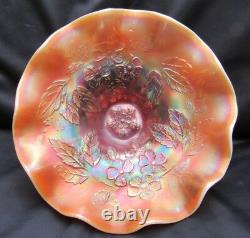 Antique Carnival Glass Dugan Dogwood Sprays Peach Opalescent 9 Ruffled Compote