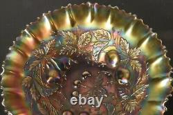 Antique Carnival Glass H Northwood Ohio Cherry Pear Fruit Plate Green Iridescent