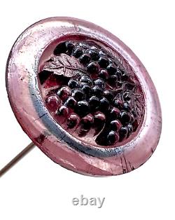 Antique Carnival Glass Hatpin Iridescent Ice Purple Banded Berry Cluster Great
