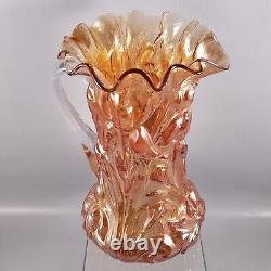 Antique DUGAN Iridescent CARNIVAL Marigold HEAVY IRIS Ruffled Glass PITCHER