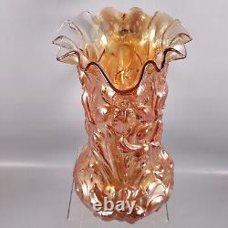 Antique DUGAN Iridescent CARNIVAL Marigold HEAVY IRIS Ruffled Glass PITCHER