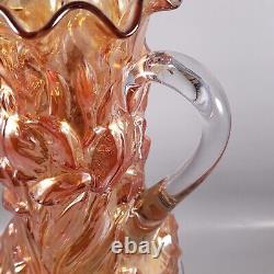 Antique DUGAN Iridescent CARNIVAL Marigold HEAVY IRIS Ruffled Glass PITCHER