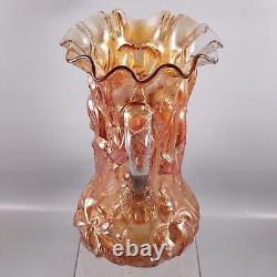 Antique DUGAN Iridescent CARNIVAL Marigold HEAVY IRIS Ruffled Glass PITCHER